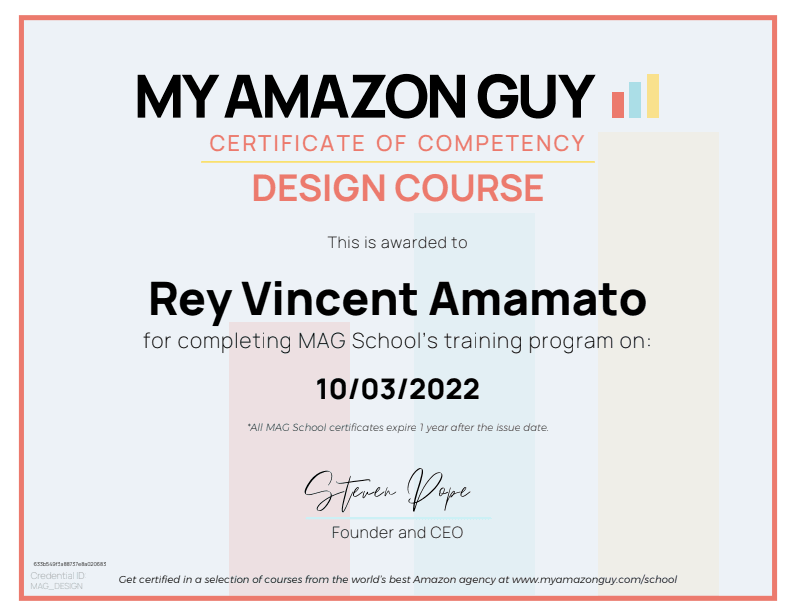 My Amazon Guy Certificate of Competency — Design Course — Rey Vincent Amamato